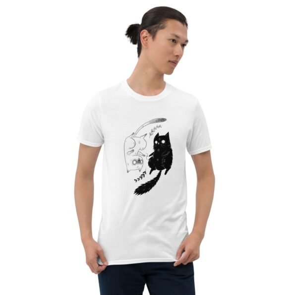 T-shirt Yin Yang Chat Noir Blanc  Unisexe