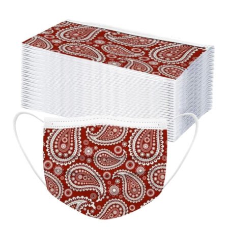 Masques jetables bandana imprimés rouge – Lot de 50