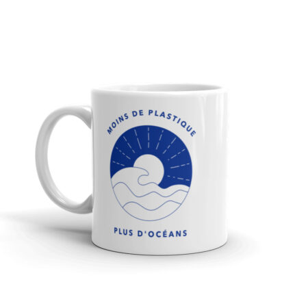 Mug Ecolo Moins de plastique Plus d’océan Blanc Brillant