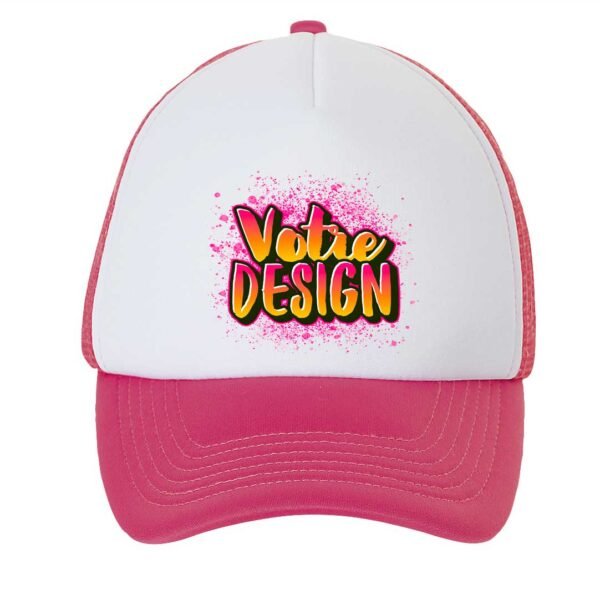 Casquette personnalisée Trucker Eco – Blanc Rose – Impression