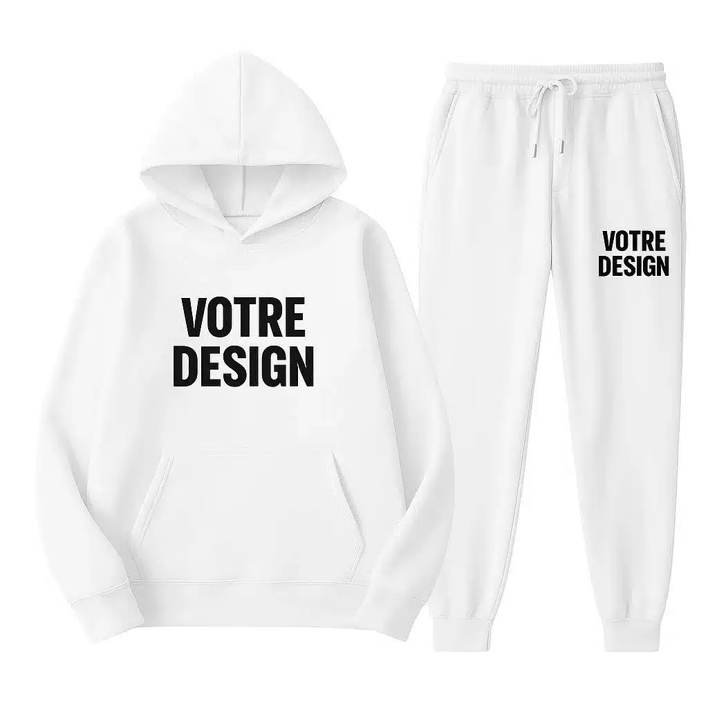 Ensemble jogging personnalisé unisexe Blanc Ensemble jogging personnalisé unisexe Blanc