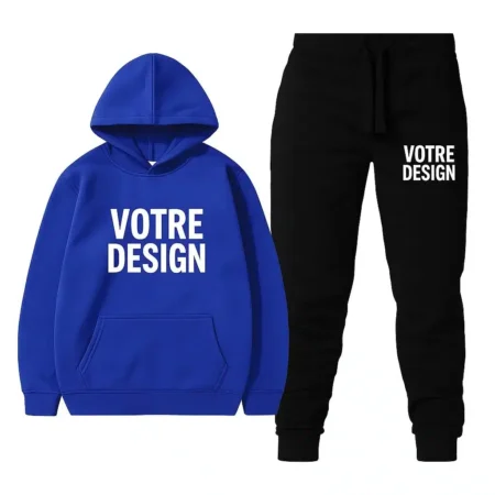 Ensemble jogging personnalisé unisexe bleu et noir