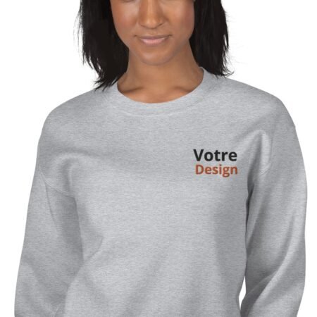 Sweat personnalisé brodé à Col Rond – Gris - pull personnalisable
