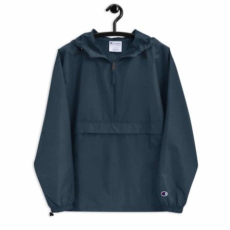 embroidered champion packable jacket navy front 60f6daa7b38e0