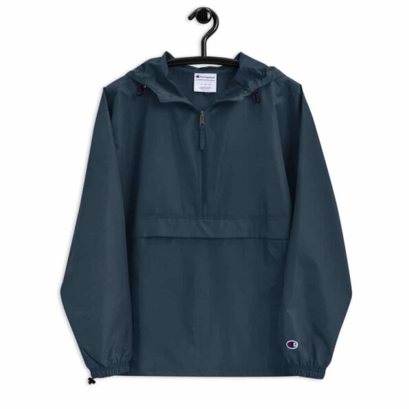 embroidered champion packable jacket navy front 60f6daa7b38e0