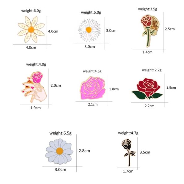 Broches en mail pour femmes Badge de fleurs pingles de dessin anim marguerite rouge noir Rose 5