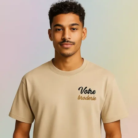 T-shirt personnalisé brodé Homme Coton épais – Beige