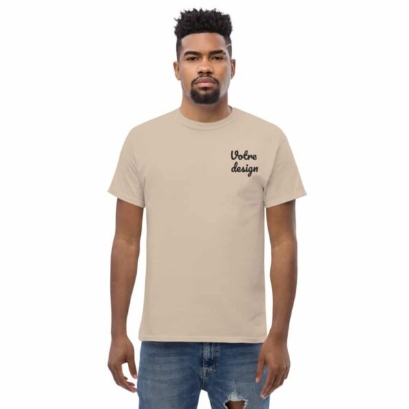 T-shirt personnalisé brodé Homme Coton épais – Beige
