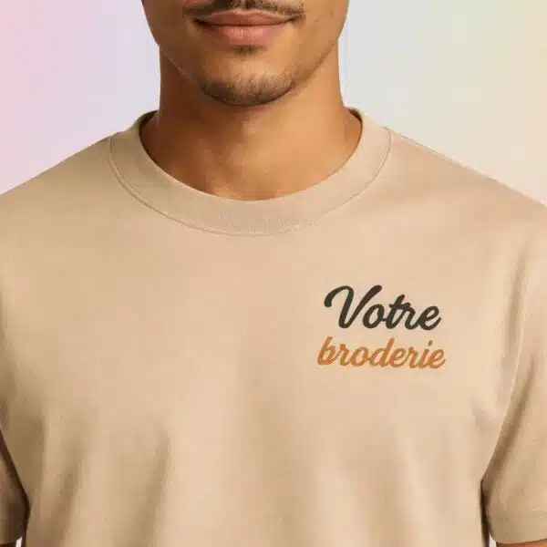 t shirt beige personnalisé broderie