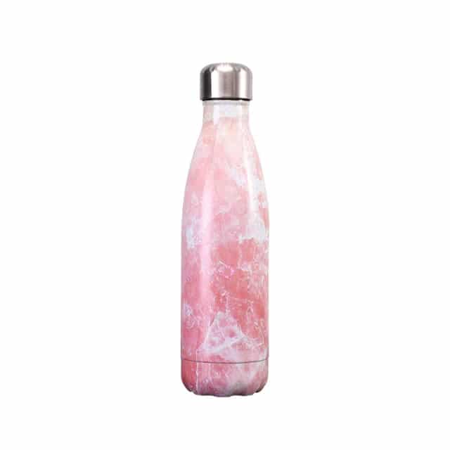 bouteille isotherme personnalisee effet marbre rose gravure