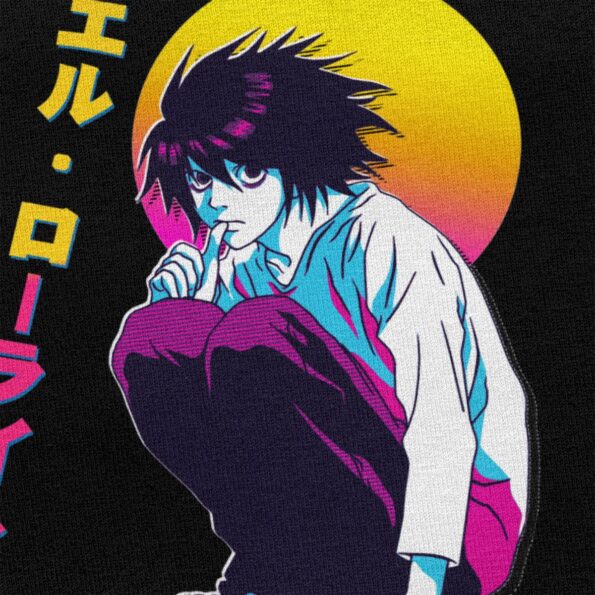 Japon Anime Vaporwave Note de mort chemise coton doux L Lawliet t shirts col rond manches 1
