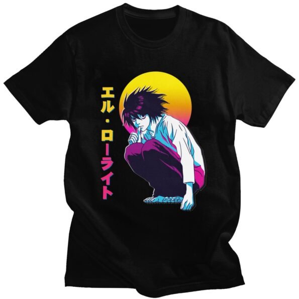 Japon Anime Vaporwave Note de mort chemise coton doux L Lawliet t shirts col rond manches