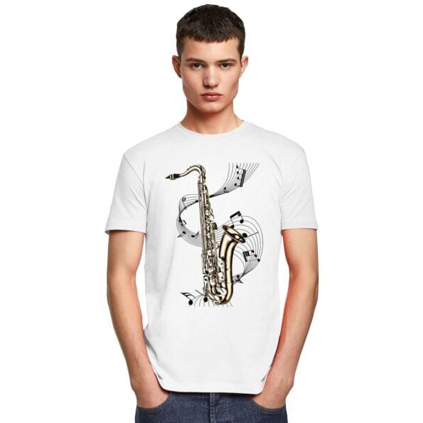 T shirt manches courtes pour hommes classique et la mode pour amoureux de Saxophone cadeau d 4