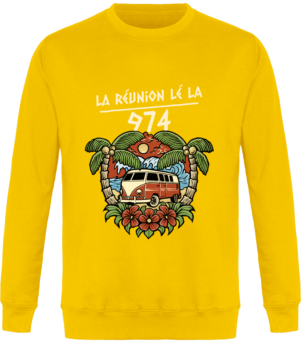 Sweat à Capuche 974 Réunion - Design Pastel Avec Motif BR, 241 G, Coupe Classique, Col Tissé, Cadeau Pour Réunionnais