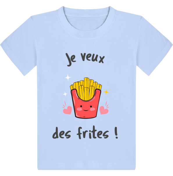 T-shirt Enfant Je veux des frites – Sky Blue – Face
