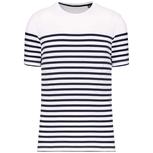 T-shirt marin col rond Bio homme – White / Navy Stripes – Face