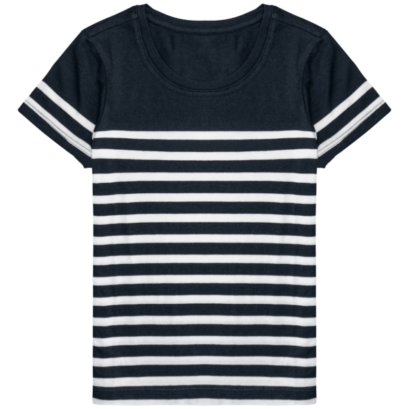 T-shirt Marin col rond Bio enfant – Navy / White Stripes – Face