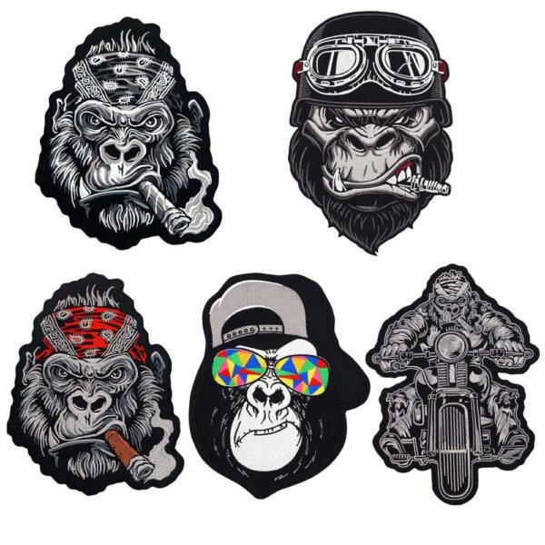 Grands patchs brodés punk Gorille Motard