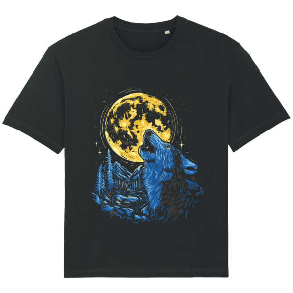 T-Shirt Loup Lune Ample – Unisexe  – Black – Face