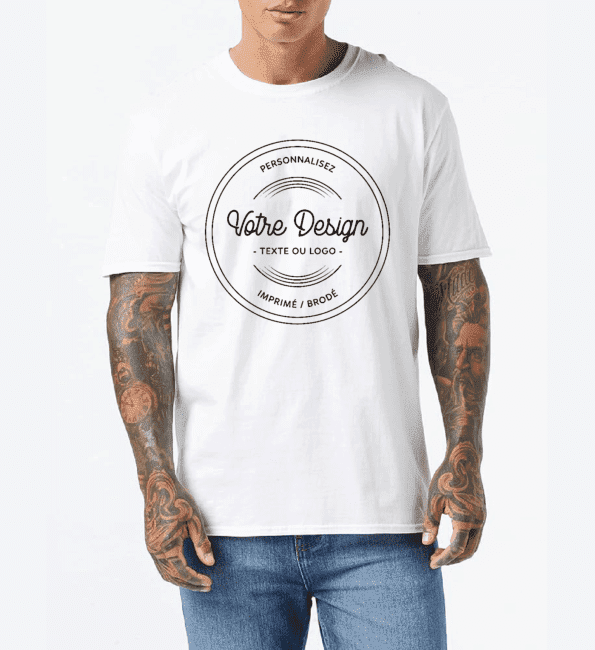 T-shirt Personnalisable Gildan Homme - Taille L Blanc, 100% Coton, Neuf Avec étiquettes