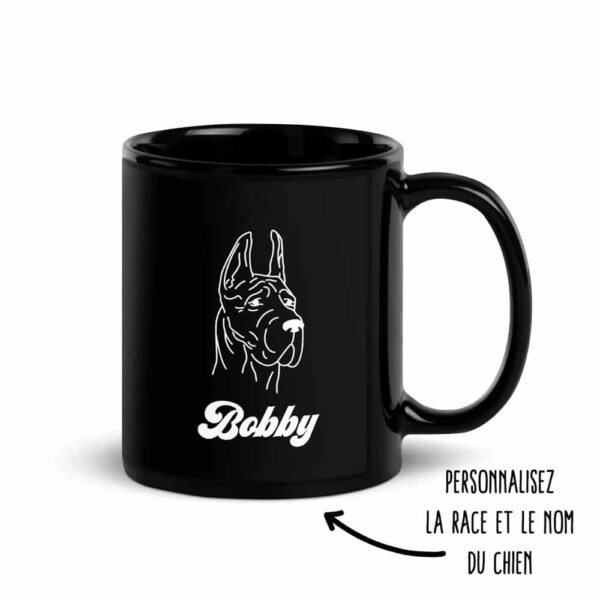 Mug personnalisé chien Prénom Race – Noir brillant
