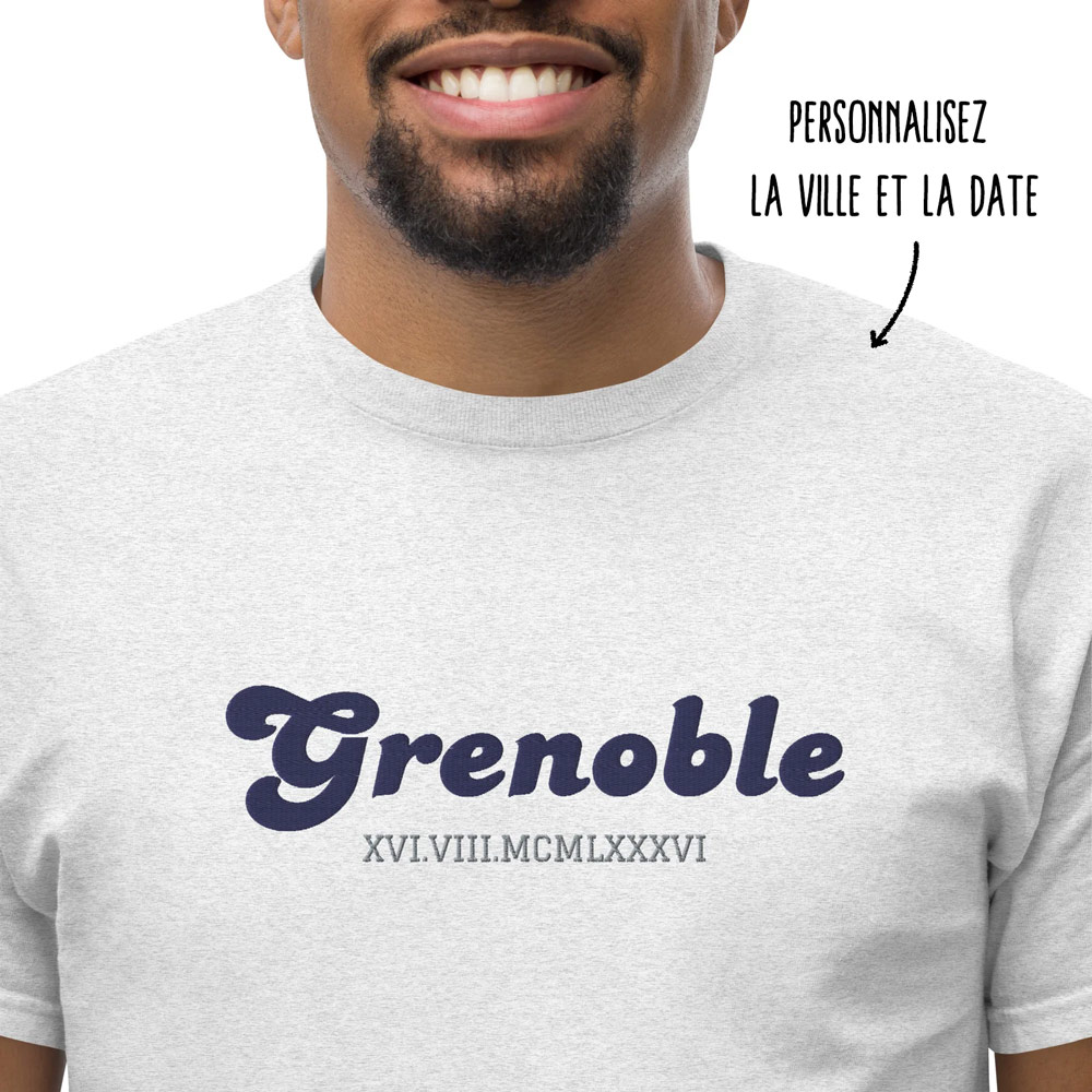 T-shirt personnalisé brodé Date chiffres romains + ville