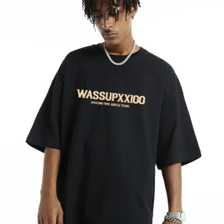 t shirt oversize imprime dos et avant wassup hip hop
