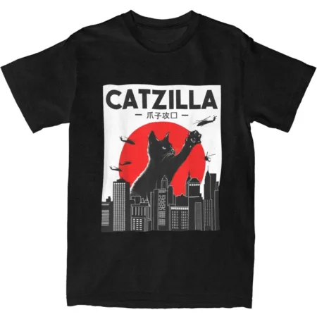 kf Sa580890454a745ed9dcc53e06cd853c4t Catzilla T Shirt Manches Courtes et Col Rond en Coton V tement Vintage Hipster Animal Noir