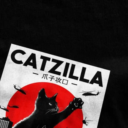 kf Sb13e0e41c66341299e2b906b83b54d38T Catzilla T Shirt Manches Courtes et Col Rond en Coton V tement Vintage Hipster Animal Noir