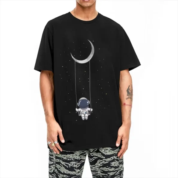 kf Sdc567f00c4d14b8ba6f8c5ed2f788ca8Z T shirt en coton imprim pour hommes astronome se balan ant sous la lune t shirts