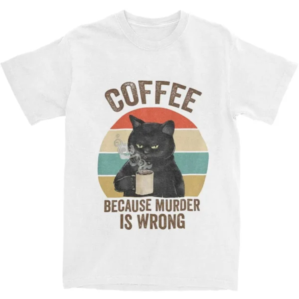 kf Sed27851f9fed4d26b6275cd6f1a402f2j T shirt en coton col rond dr le grincheux chat caf parce que le meurtre est