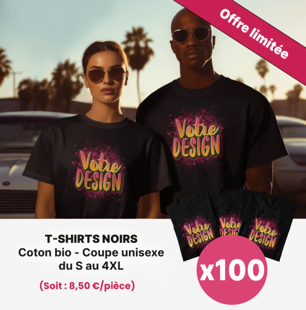 lot de 100 tshirts personnalises noirs pas cher