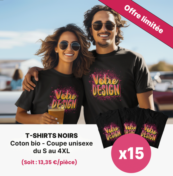 lot de 15 t shirts noirs personnalises pas cher