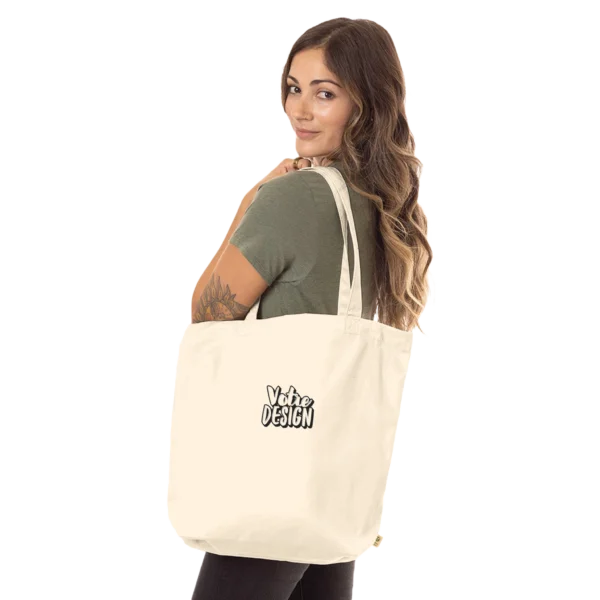 Sac brodé personnalisé fourre-tout bio à longues anses