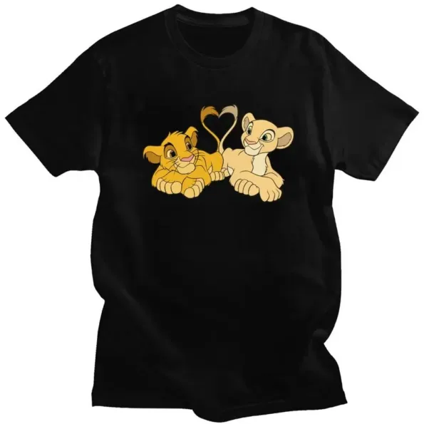 kf S03ec7a73b15d4f5dba9f101c91c972c9D T shirt manches courtes Simba et Nala pour hommes coton doux coupe couvertes d contract mignon