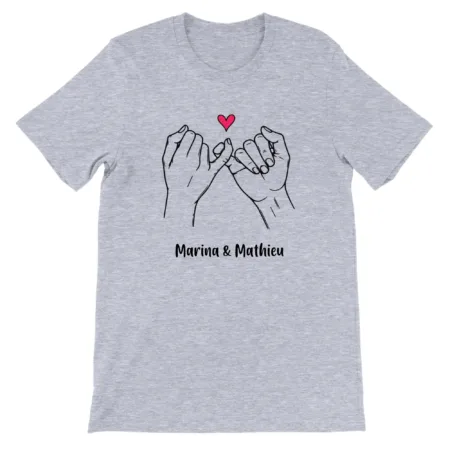 T-shirt couple mains personnalisé