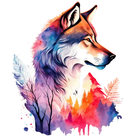 transfert textile loup thermocollant aquarelle