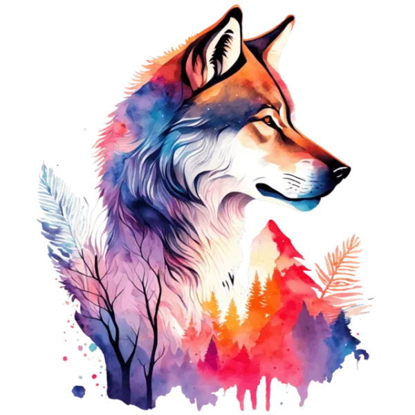 transfert textile loup thermocollant aquarelle