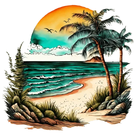 Transfert textile Plage et coucher de soleil