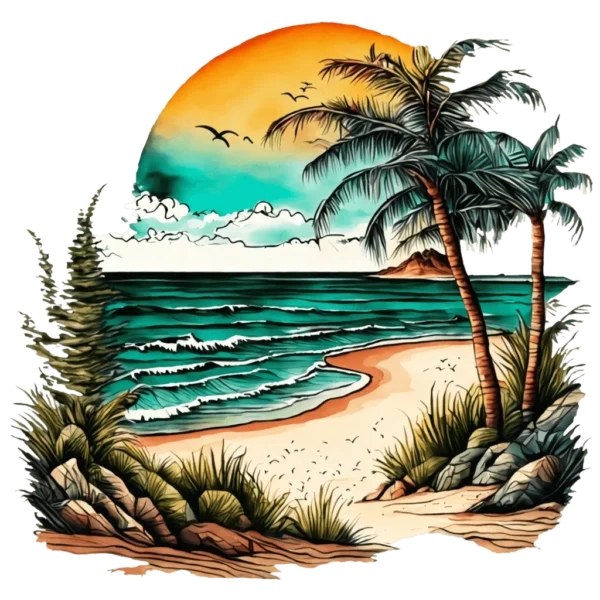 Transfert textile Plage et coucher de soleil