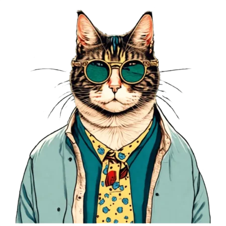 Chat en costume avec cravate et lunettes de soleil transfert