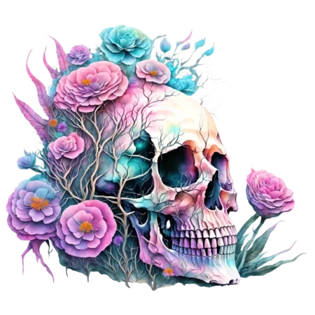 Crâne avec des Fleurs Colorées transfert