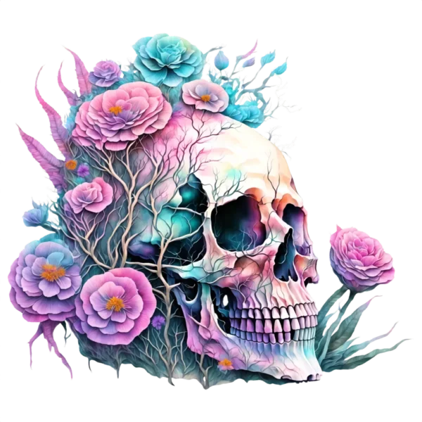 Crâne avec des Fleurs Colorées transfert
