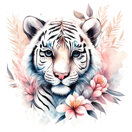 transfert thermocollant tigre aquarelle fleurs