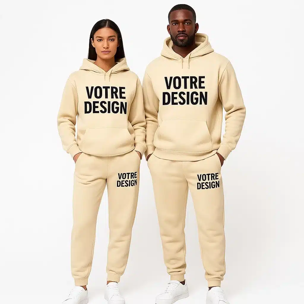 Ensemble jogging personnalisé unisexe beige Ensemble jogging personnalisé unisexe beige
