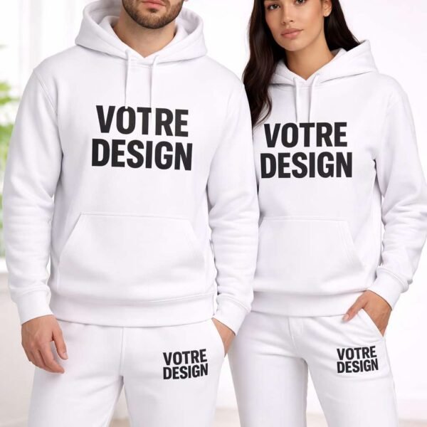Ensemble jogging personnalisé unisexe blanc