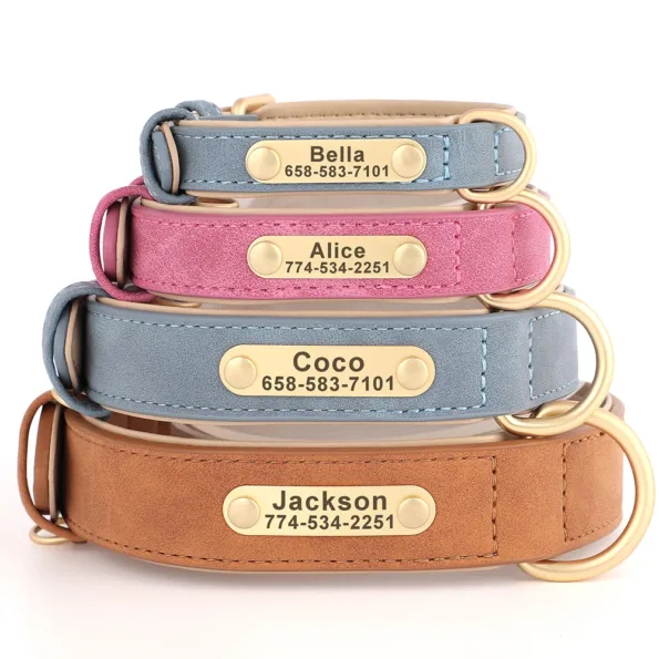 Collier de chien personnalisé en cuir PU gravé personnalisé