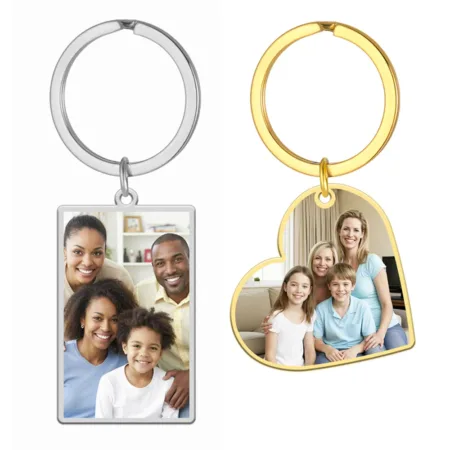 Porte-clé photo personnalisé en acier inoxydable