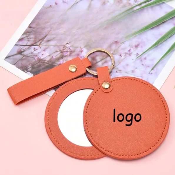 Porte-clé en cuir PU avec logo personnalisé et miroir