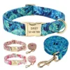 Ensemble collier et laisse pour chien personnalisé à fleurs